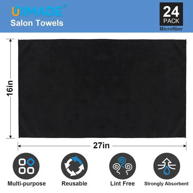 Alt view image 2 of 7 - 24 Pack Salon Towels - Highly Absorbent and Quick Drying Hand Towels, Premium Wash Cloths for Bathroom, Gym, Shower, Hotel, and Spa - 16x27 inch (Black)