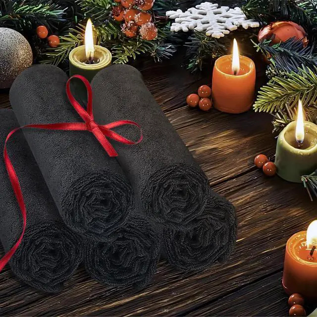 Alt view image 6 of 7 - 24 Pack Salon Towels - Highly Absorbent and Quick Drying Hand Towels, Premium Wash Cloths for Bathroom, Gym, Shower, Hotel, and Spa - 16x27 inch (Black)