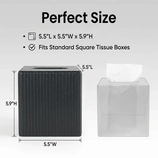 Alt view image 2 of 7 - Luxury Square Tissue Box Holder Decorative Organizer for Bathroom Vanity Countertop, Night Stands Bedroom Office DeskLeather Tissue Box Cover with Magnetic Closure (Black Vertical Stripes)
