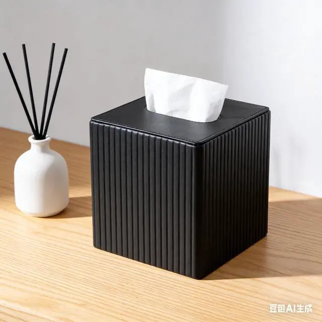 Alt view image 3 of 7 - Luxury Square Tissue Box Holder Decorative Organizer for Bathroom Vanity Countertop, Night Stands Bedroom Office DeskLeather Tissue Box Cover with Magnetic Closure (Black Vertical Stripes)