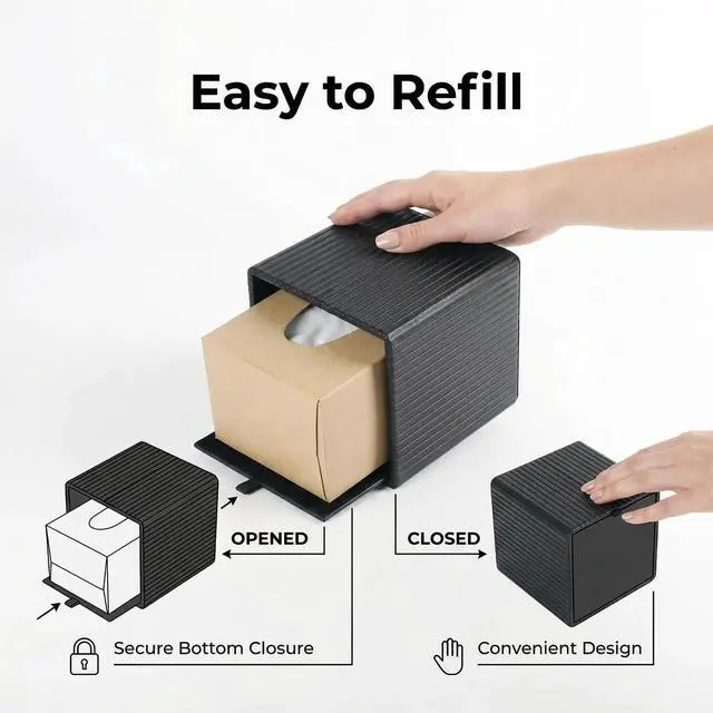Alt view image 5 of 7 - Luxury Square Tissue Box Holder Decorative Organizer for Bathroom Vanity Countertop, Night Stands Bedroom Office DeskLeather Tissue Box Cover with Magnetic Closure (Black Vertical Stripes)