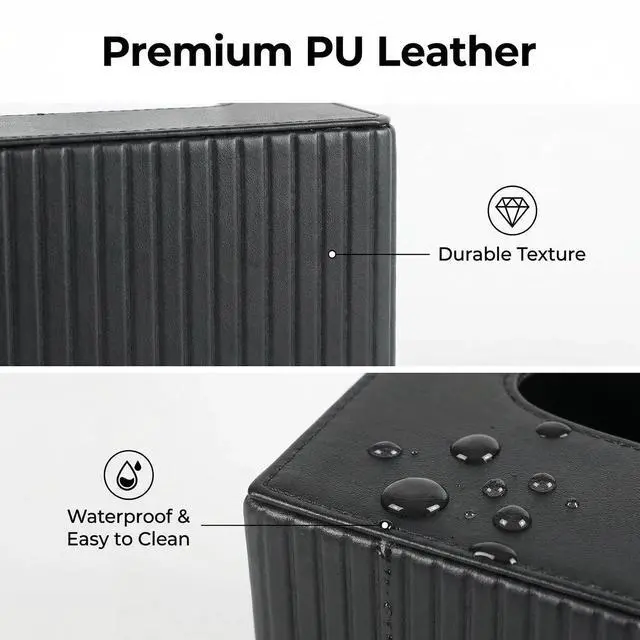 Alt view image 4 of 7 - Luxury Square Tissue Box Holder Decorative Organizer for Bathroom Vanity Countertop, Night Stands Bedroom Office DeskLeather Tissue Box Cover with Magnetic Closure (Black Vertical Stripes)