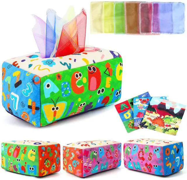 Main image of Baby Tissue Box Toy - Montessori Baby Toys for 6-12 Months 1 Year Old Boy Girl - Soft Crinkle Sensory Toys for Infant Toddlers - Easter Basket Essentials Stuffers - Baby Boy Girl Gifts