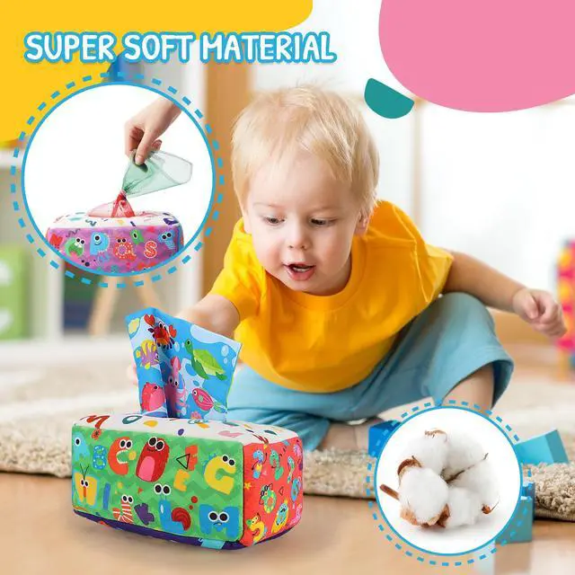Alt view image 2 of 7 - Baby Tissue Box Toy - Montessori Baby Toys for 6-12 Months 1 Year Old Boy Girl - Soft Crinkle Sensory Toys for Infant Toddlers - Easter Basket Essentials Stuffers - Baby Boy Girl Gifts