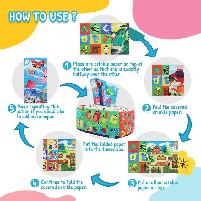 Alt view image 3 of 7 - Baby Tissue Box Toy - Montessori Baby Toys for 6-12 Months 1 Year Old Boy Girl - Soft Crinkle Sensory Toys for Infant Toddlers - Easter Basket Essentials Stuffers - Baby Boy Girl Gifts