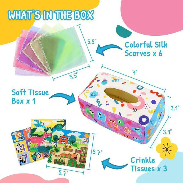 Alt view image 4 of 7 - Baby Tissue Box Toy - Montessori Baby Toys for 6-12 Months 1 Year Old Boy Girl - Soft Crinkle Sensory Toys for Infant Toddlers - Easter Basket Essentials Stuffers - Baby Boy Girl Gifts