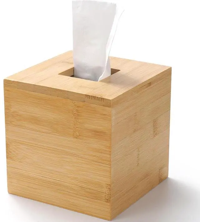 Main image of Bamboo Tissue Box Cover, Square Wood Tissue Box Holder, Wooden Facial Paper Holder for Bathroom, Bedroom, Dinner Table, Office (Square - 1 Pack)
