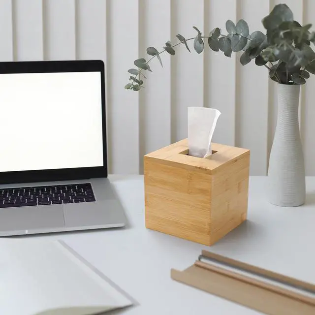 Alt view image 7 of 7 - Bamboo Tissue Box Cover, Square Wood Tissue Box Holder, Wooden Facial Paper Holder for Bathroom, Bedroom, Dinner Table, Office (Square - 1 Pack)