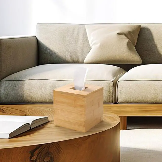 Alt view image 5 of 7 - Bamboo Tissue Box Cover, Square Wood Tissue Box Holder, Wooden Facial Paper Holder for Bathroom, Bedroom, Dinner Table, Office (Square - 1 Pack)