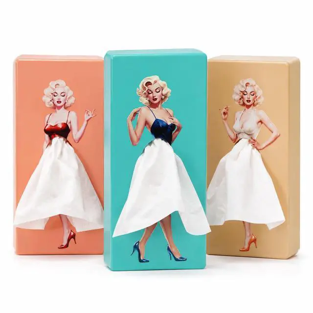 Alt view image 7 of 7 - Lady Skirt Tissue Box Cover, Decorative ABS Rectangle Tissue Holder for Facial Tissues, Fun Vintage Pop Art Bathroom Decor, Cute Tissue Dispenser Gift for Vanity, Nightstand, Office Desk
