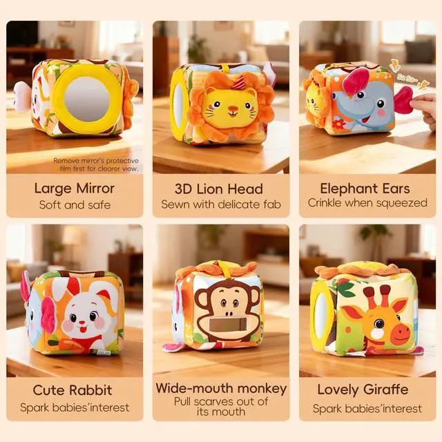 Alt view image 3 of 7 - Baby Tissue Box Toy - Montessori Sensory Toys for 6-12 Months Infant, Baby Toys 6 7 8 9 Month - 1 Year Old with 6 Crinkle Tissues & 10 Scarves, Developmental Tissue Pulling Toy Boy Girl Birthday Gift
