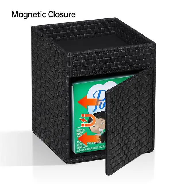 Alt view image 3 of 7 - Square Tissue Box Cover, Stylish Leather Tissue Box Holder with Storage Tray, Decorative Tissue Rack Storage Box for Living Room, Bedroom, and Office Desk(Black Woven Pattern)