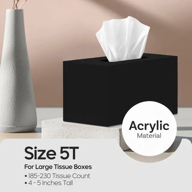 Alt view image 2 of 7 - Rectangle Tissue Box Cover | Fits Tall Tissue Boxes | Black Tissue Box Holder for Bathroom | Premium Acrylic Tissue Cover