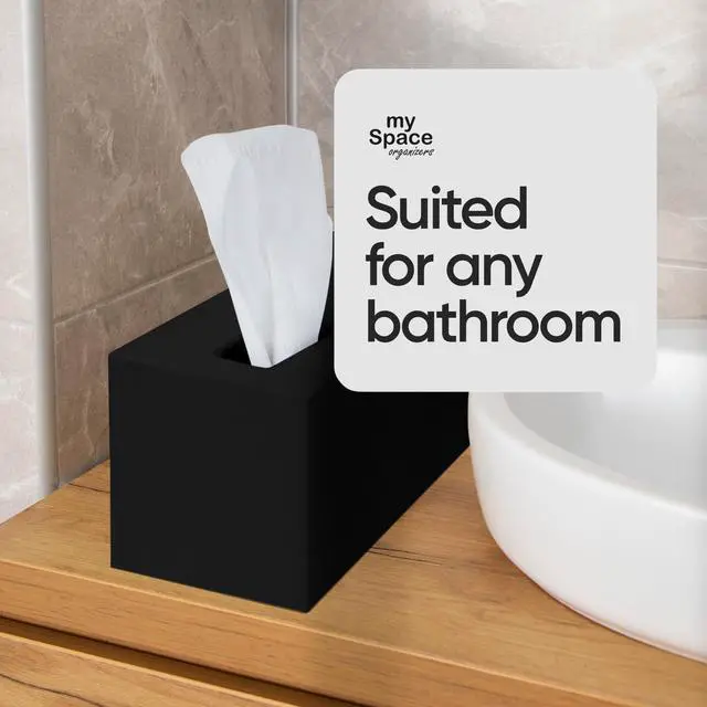 Alt view image 3 of 7 - Rectangle Tissue Box Cover | Fits Tall Tissue Boxes | Black Tissue Box Holder for Bathroom | Premium Acrylic Tissue Cover