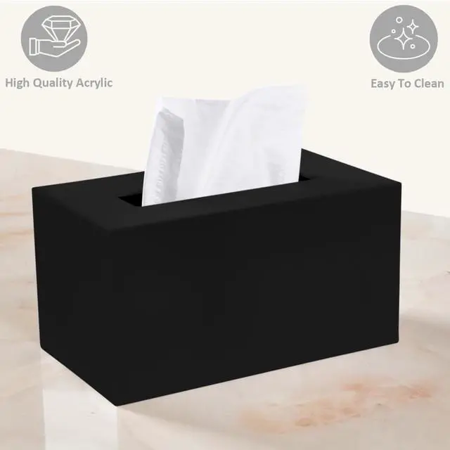 Alt view image 6 of 7 - Rectangle Tissue Box Cover | Fits Tall Tissue Boxes | Black Tissue Box Holder for Bathroom | Premium Acrylic Tissue Cover