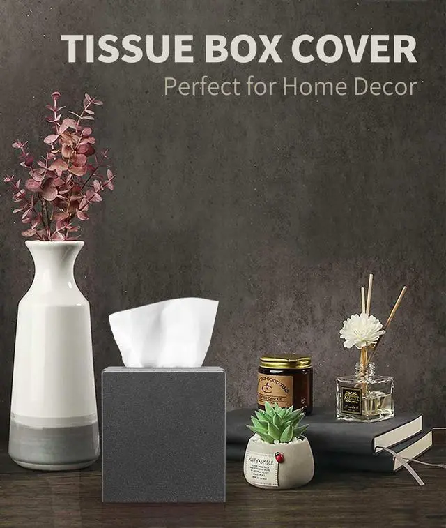 Alt view image 3 of 7 - Metal Tissue Box Cover, Square Tissue Box Holder Modern Decor Facial Napkin Holder Tissue Box Dispenser for Bathroom Vanity Countertop, Living Room, Bedroom, Office | Dark Pebble Grain