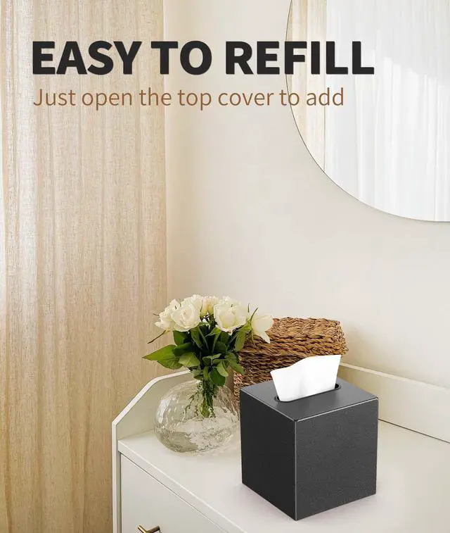 Alt view image 4 of 7 - Metal Tissue Box Cover, Square Tissue Box Holder Modern Decor Facial Napkin Holder Tissue Box Dispenser for Bathroom Vanity Countertop, Living Room, Bedroom, Office | Dark Pebble Grain
