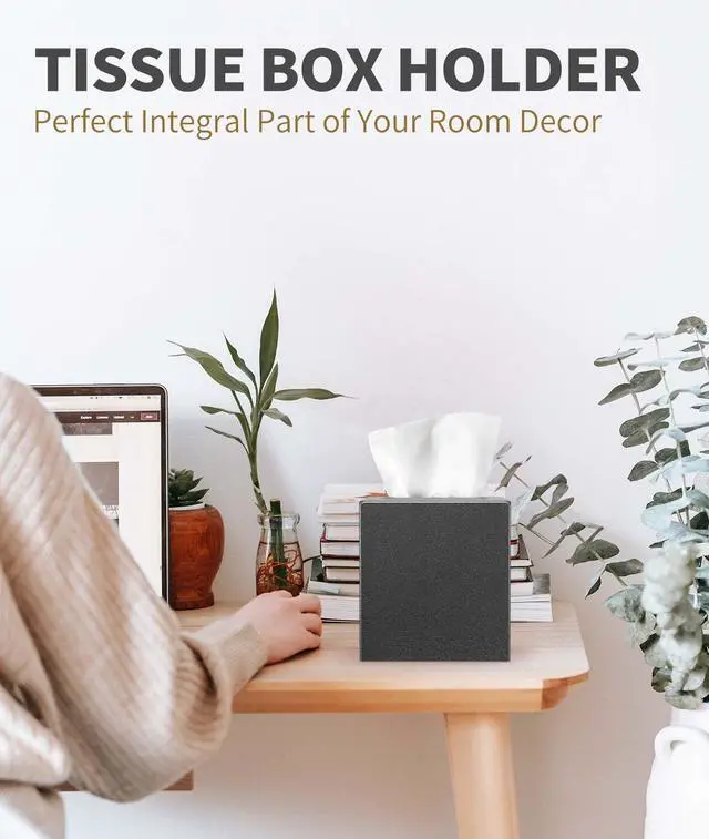 Alt view image 5 of 7 - Metal Tissue Box Cover, Square Tissue Box Holder Modern Decor Facial Napkin Holder Tissue Box Dispenser for Bathroom Vanity Countertop, Living Room, Bedroom, Office | Dark Pebble Grain