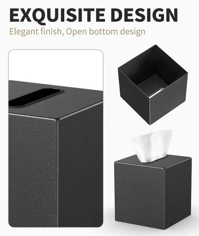 Alt view image 6 of 7 - Metal Tissue Box Cover, Square Tissue Box Holder Modern Decor Facial Napkin Holder Tissue Box Dispenser for Bathroom Vanity Countertop, Living Room, Bedroom, Office | Dark Pebble Grain