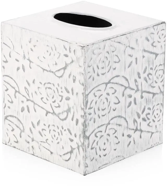 Main image of Country Chic Modern Farmhouse Tissue Box Holder, Decorative Metal Tissue Cover, Rustic Square White Style