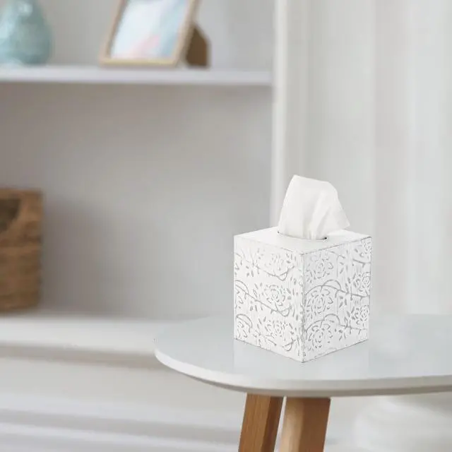 Alt view image 2 of 7 - Country Chic Modern Farmhouse Tissue Box Holder, Decorative Metal Tissue Cover, Rustic Square White Style