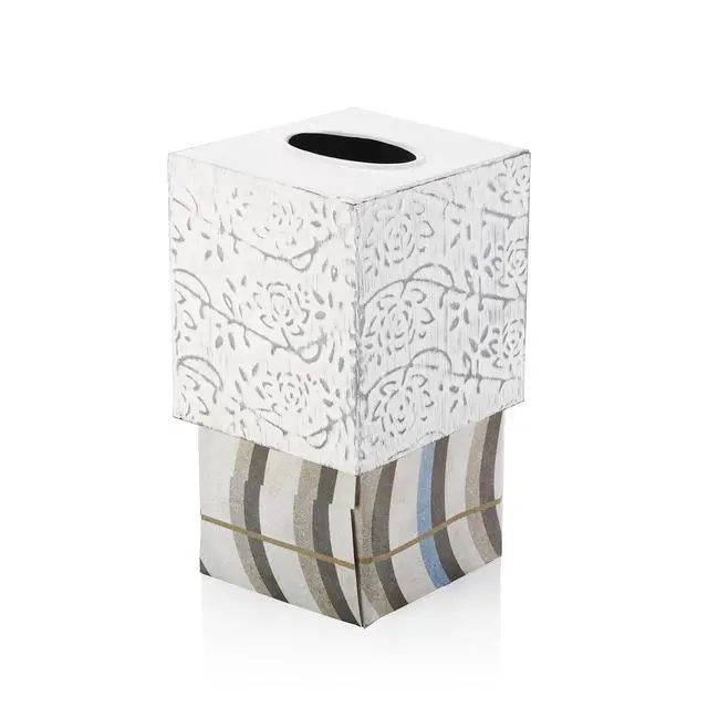 Alt view image 3 of 7 - Country Chic Modern Farmhouse Tissue Box Holder, Decorative Metal Tissue Cover, Rustic Square White Style