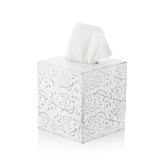 Alt view image 4 of 7 - Country Chic Modern Farmhouse Tissue Box Holder, Decorative Metal Tissue Cover, Rustic Square White Style
