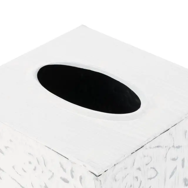 Alt view image 5 of 7 - Country Chic Modern Farmhouse Tissue Box Holder, Decorative Metal Tissue Cover, Rustic Square White Style
