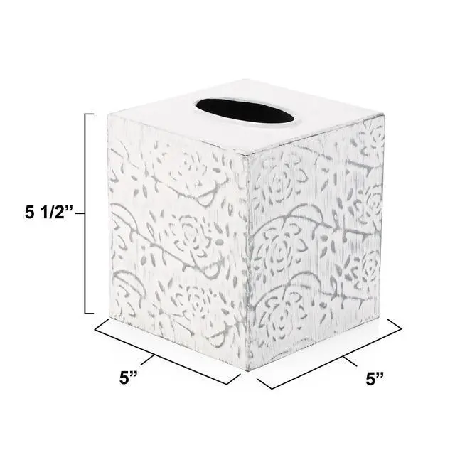 Alt view image 7 of 7 - Country Chic Modern Farmhouse Tissue Box Holder, Decorative Metal Tissue Cover, Rustic Square White Style