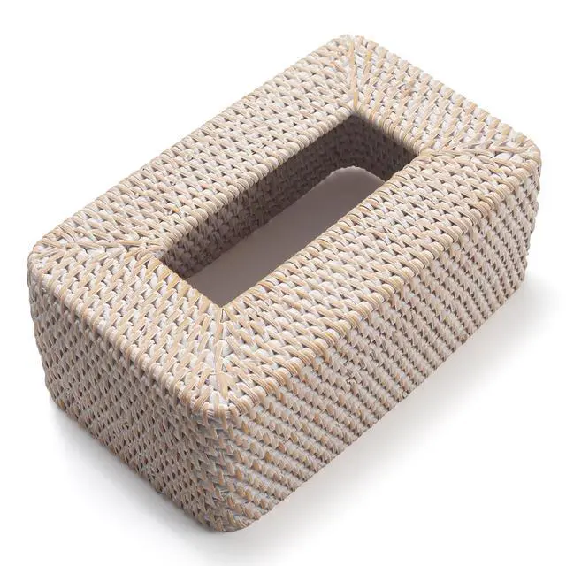 Alt view image 2 of 7 - Rattan Tissue Box Cover, Rectangular Wicker Tissue Box Holder, Decorative Woven Facial Tissue Holder for Bathroom, Kitchen, Living Room, Bedroom (Whitewash)