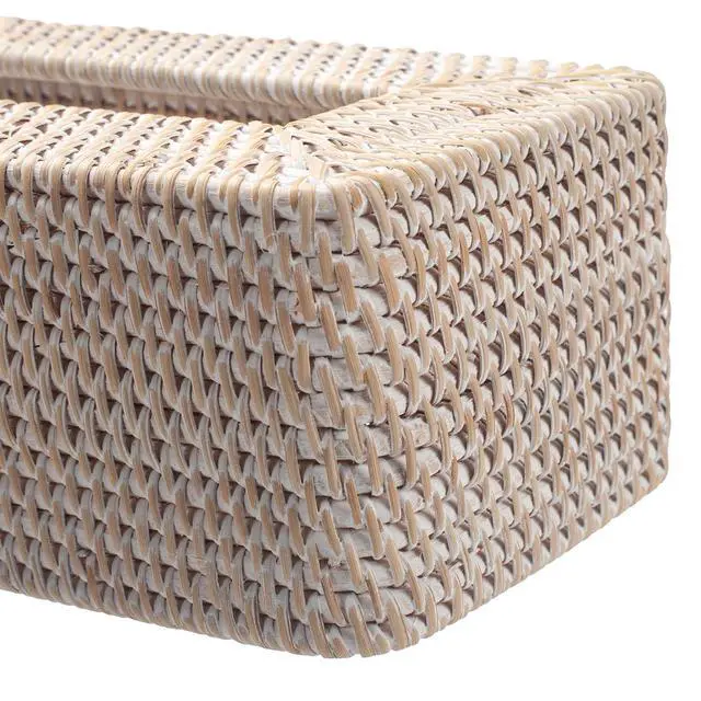 Alt view image 4 of 7 - Rattan Tissue Box Cover, Rectangular Wicker Tissue Box Holder, Decorative Woven Facial Tissue Holder for Bathroom, Kitchen, Living Room, Bedroom (Whitewash)