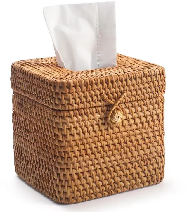 Main image of Rattan Tissue Box Cover Square, Wicker Tissue Box Holder with Lid, Natural Woven Facial Tissue Holder for Bathroom, Kitchen, Living Room (Natural)