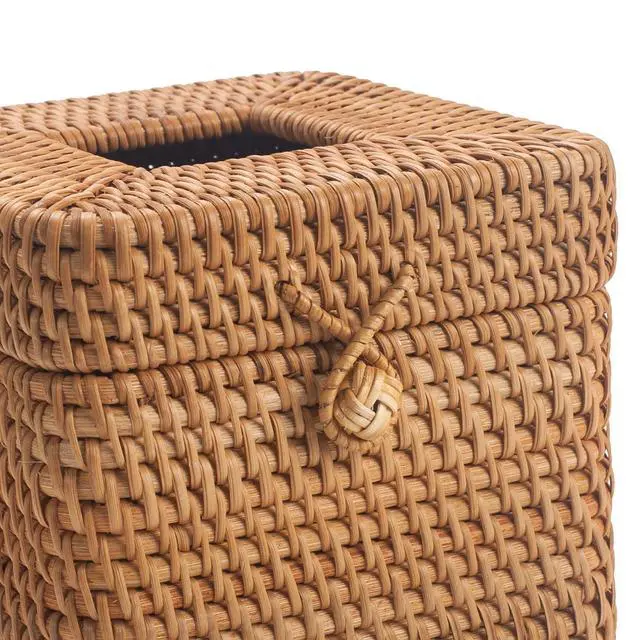 Alt view image 2 of 7 - Rattan Tissue Box Cover Square, Wicker Tissue Box Holder with Lid, Natural Woven Facial Tissue Holder for Bathroom, Kitchen, Living Room (Natural)