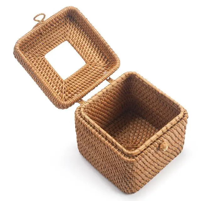 Alt view image 4 of 7 - Rattan Tissue Box Cover Square, Wicker Tissue Box Holder with Lid, Natural Woven Facial Tissue Holder for Bathroom, Kitchen, Living Room (Natural)