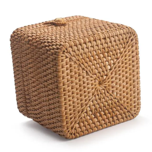 Alt view image 3 of 7 - Rattan Tissue Box Cover Square, Wicker Tissue Box Holder with Lid, Natural Woven Facial Tissue Holder for Bathroom, Kitchen, Living Room (Natural)