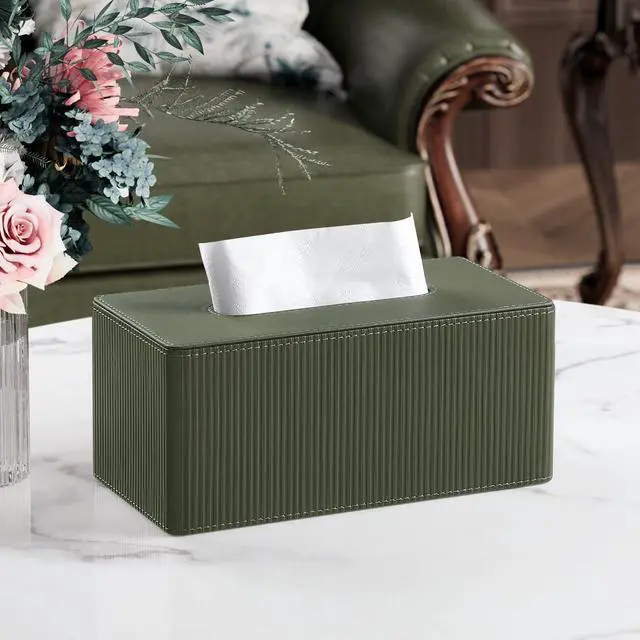 Alt view image 2 of 7 - PU Leather Tissue Box Cover Rectangle with Magnetic Closure, Modern Tissue Box Holder for Bathroom NightStands Livingroom, Decorative Tissue Holder for 120(3-Ply)/160(2-Ply) Tissue Box (Green)