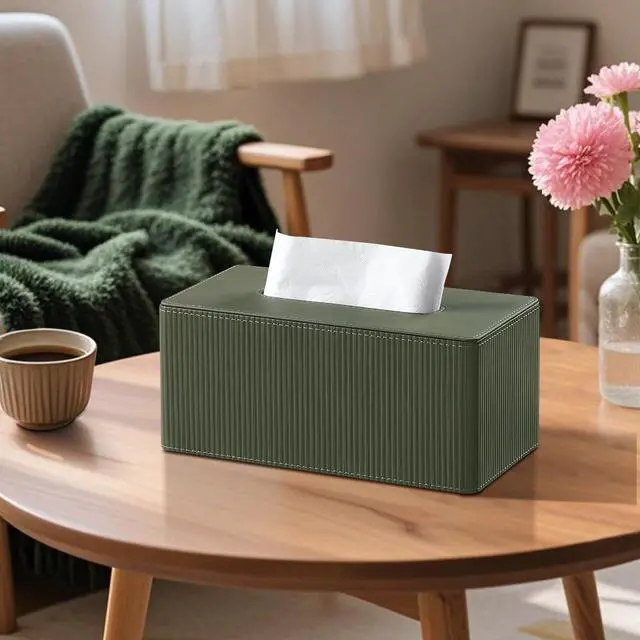 Alt view image 5 of 7 - PU Leather Tissue Box Cover Rectangle with Magnetic Closure, Modern Tissue Box Holder for Bathroom NightStands Livingroom, Decorative Tissue Holder for 120(3-Ply)/160(2-Ply) Tissue Box (Green)