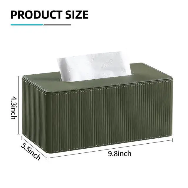 Alt view image 7 of 7 - PU Leather Tissue Box Cover Rectangle with Magnetic Closure, Modern Tissue Box Holder for Bathroom NightStands Livingroom, Decorative Tissue Holder for 120(3-Ply)/160(2-Ply) Tissue Box (Green)