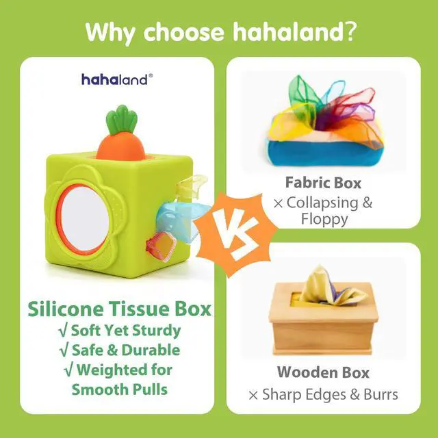 Alt view image 5 of 7 - Silicone Baby Tissue Box Toy - Baby Toys 6-12 Months Montessori Toys for 6 Month Old Babies, 6-in-1 Soft Busy Activity Cube with Scarves, Crinkle, Textures, Mirror, Sensory Popper 9 Month Old