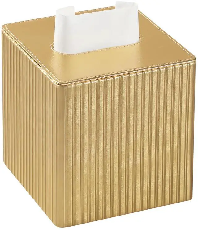 Main image of PU Leather Tissue Box Cover Square, Cube Tissue Box Holder with Magnetic Closure, Decorative Tissue Holder for Bathroom Bedroom Office (Gold, Square)