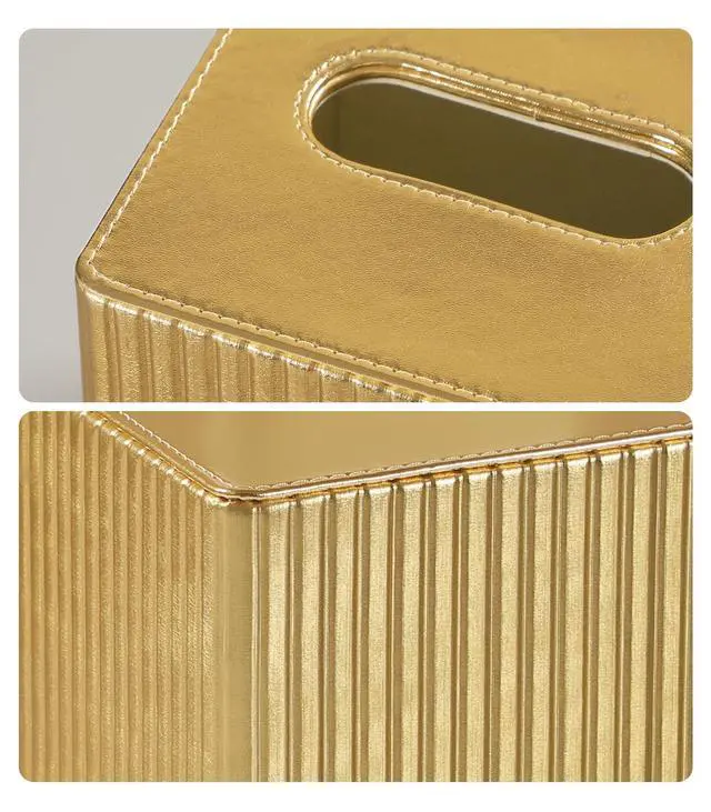 Alt view image 4 of 7 - PU Leather Tissue Box Cover Square, Cube Tissue Box Holder with Magnetic Closure, Decorative Tissue Holder for Bathroom Bedroom Office (Gold, Square)