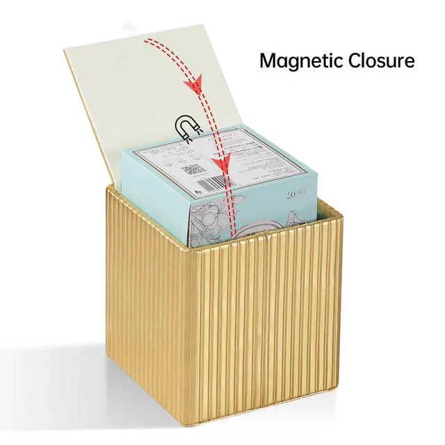 Alt view image 6 of 7 - PU Leather Tissue Box Cover Square, Cube Tissue Box Holder with Magnetic Closure, Decorative Tissue Holder for Bathroom Bedroom Office (Gold, Square)