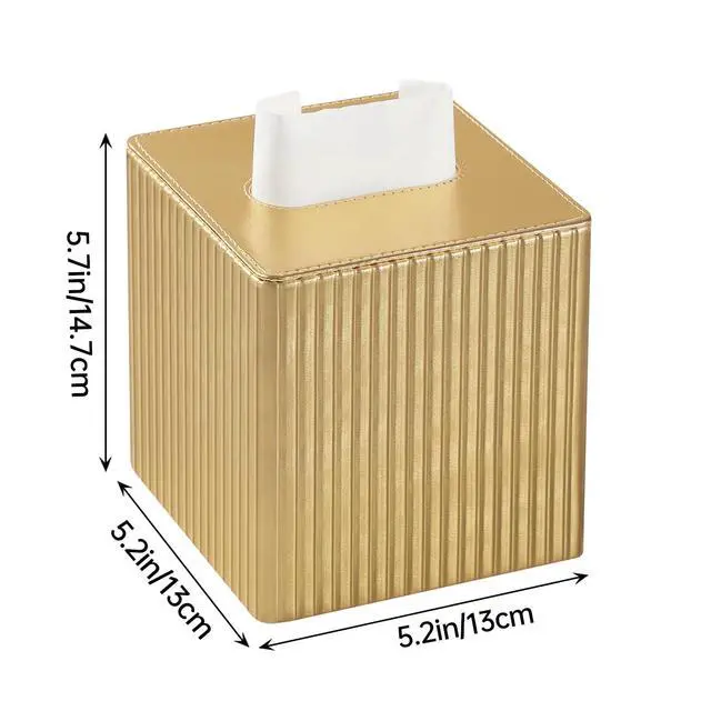Alt view image 7 of 7 - PU Leather Tissue Box Cover Square, Cube Tissue Box Holder with Magnetic Closure, Decorative Tissue Holder for Bathroom Bedroom Office (Gold, Square)