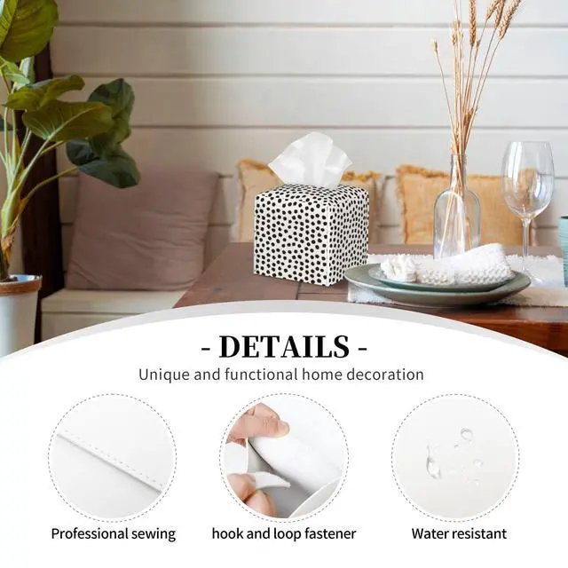 Alt view image 3 of 7 - Polka Dot Black Circle Tissue Box Cover Square,Abstract Round Brush Strokes Tissue Box Holder Waterproof Leather Facial Paper Organizer Dispenser for Bathroom Home Car Nightstand Vanity Desk