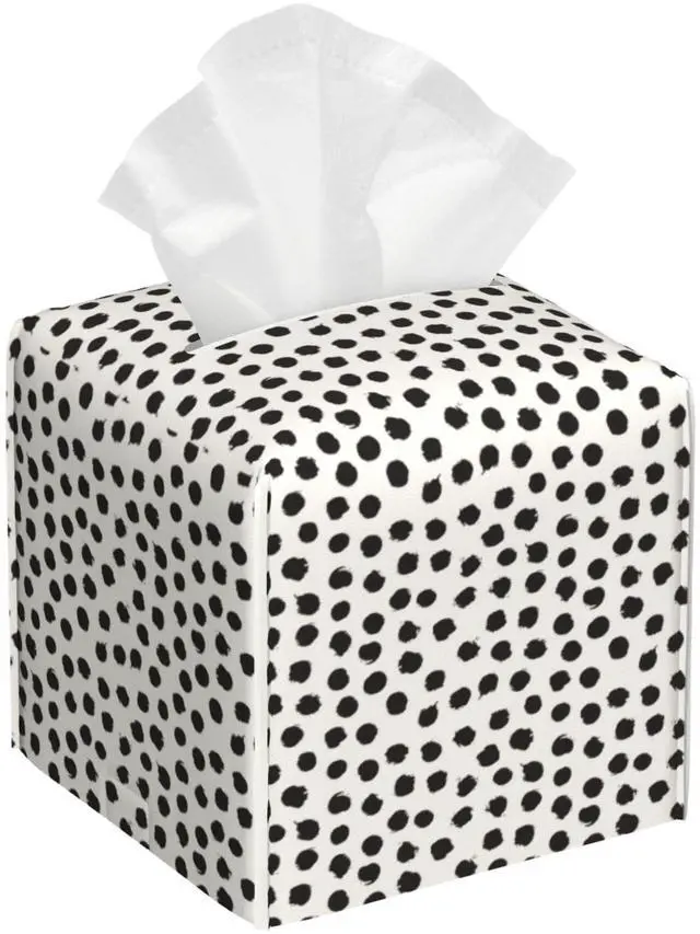 Main image of Polka Dot Black Circle Tissue Box Cover Square,Abstract Round Brush Strokes Tissue Box Holder Waterproof Leather Facial Paper Organizer Dispenser for Bathroom Home Car Nightstand Vanity Desk