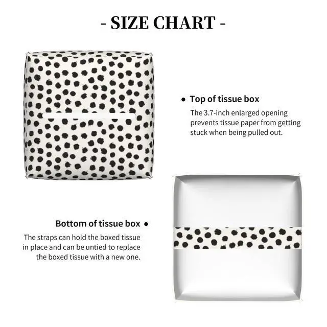 Alt view image 5 of 7 - Polka Dot Black Circle Tissue Box Cover Square,Abstract Round Brush Strokes Tissue Box Holder Waterproof Leather Facial Paper Organizer Dispenser for Bathroom Home Car Nightstand Vanity Desk