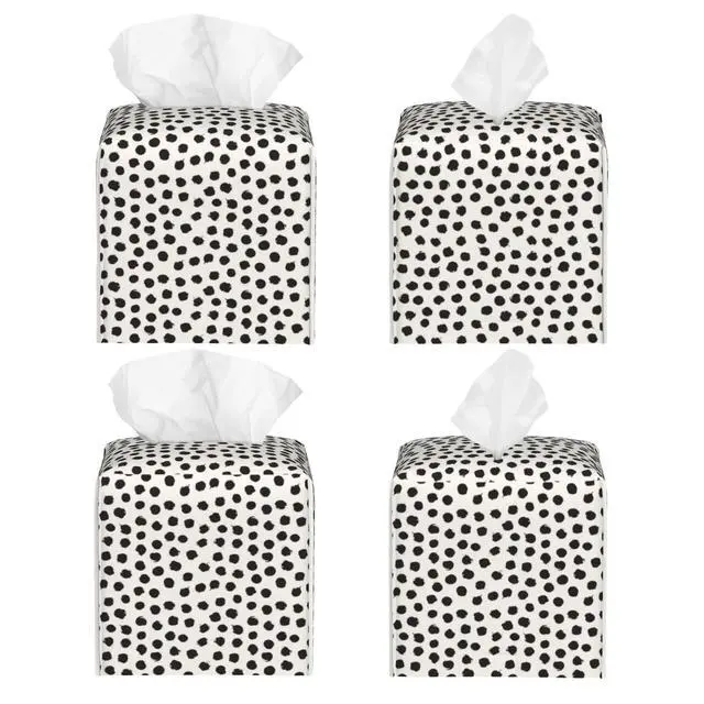 Alt view image 2 of 7 - Polka Dot Black Circle Tissue Box Cover Square,Abstract Round Brush Strokes Tissue Box Holder Waterproof Leather Facial Paper Organizer Dispenser for Bathroom Home Car Nightstand Vanity Desk