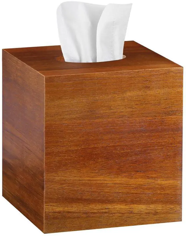 Main image of Square Tissue Box Cover, Acacia Wood Tissue Box Holder for Desktop Nightstand Bathroom Office, Decorative Facial Tissue Cube Box Cover/Organizer for Modern Home Decor