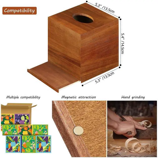 Alt view image 3 of 7 - Square Tissue Box Cover, Acacia Wood Tissue Box Holder for Desktop Nightstand Bathroom Office, Decorative Facial Tissue Cube Box Cover/Organizer for Modern Home Decor