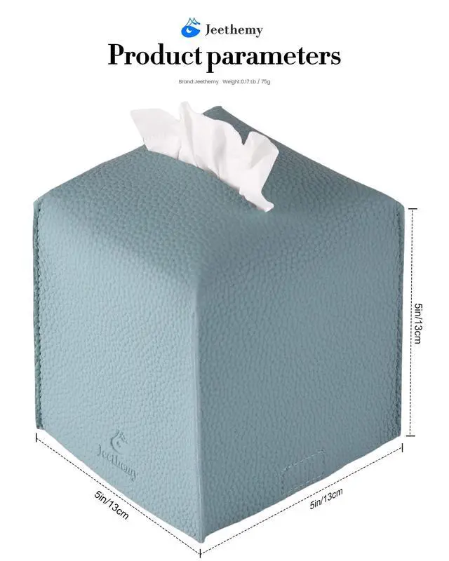 Alt view image 5 of 7 - Tissue Box Cover, Square PU Leather Tissue Box Holder, Modern Tissue Case Facial Paper Organizer Dispenser5X5X5'',Single Blue